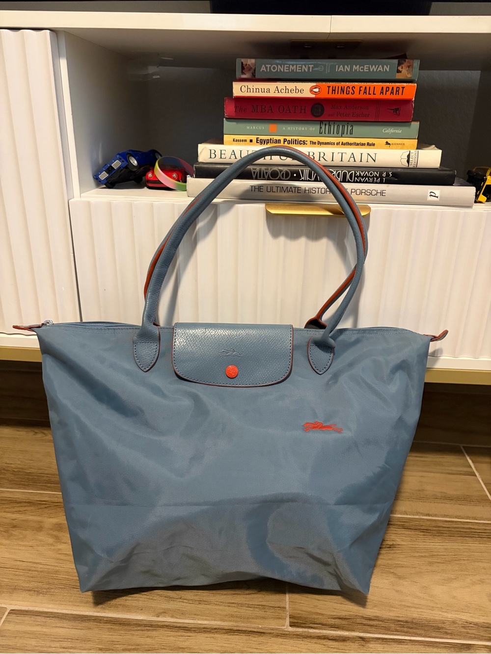 Longchamp Le Pliage Club Large Shoulder Tote Bag Blue Mist Made In France